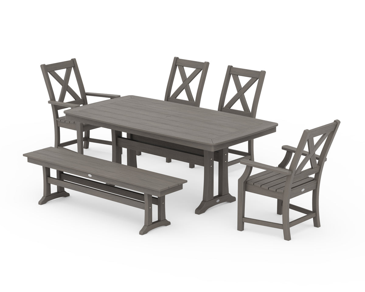 POLYWOOD Braxton 6-Piece Dining Set with Trestle Legs in Driftwood