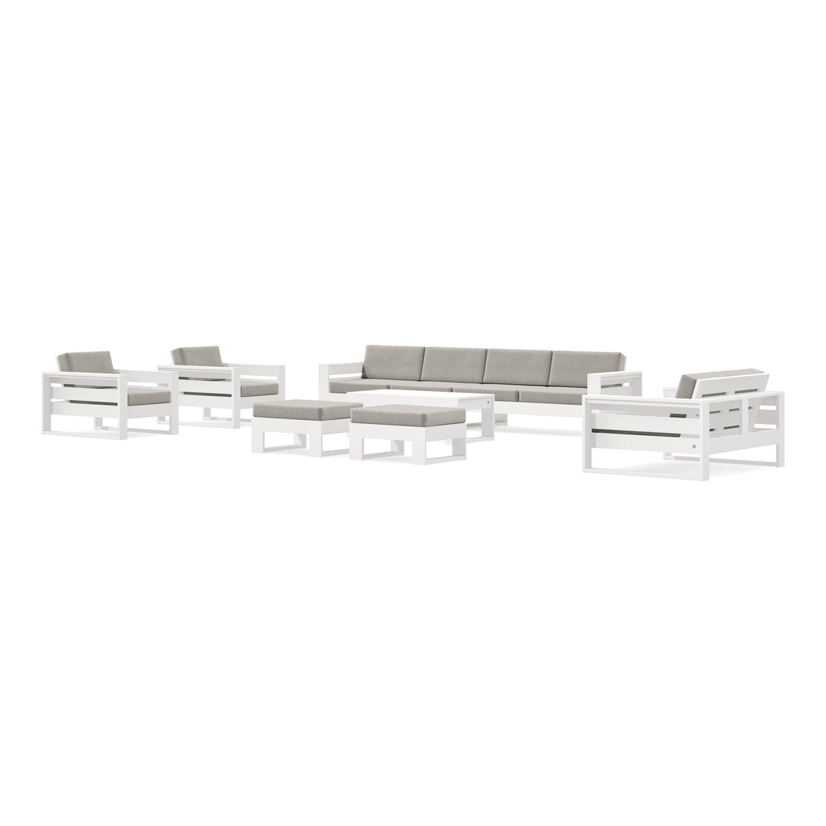 POLYWOOD PW Designer Series Latitude 8-Piece Lounge Sofa Set in Vintage White / Weathered Tweed