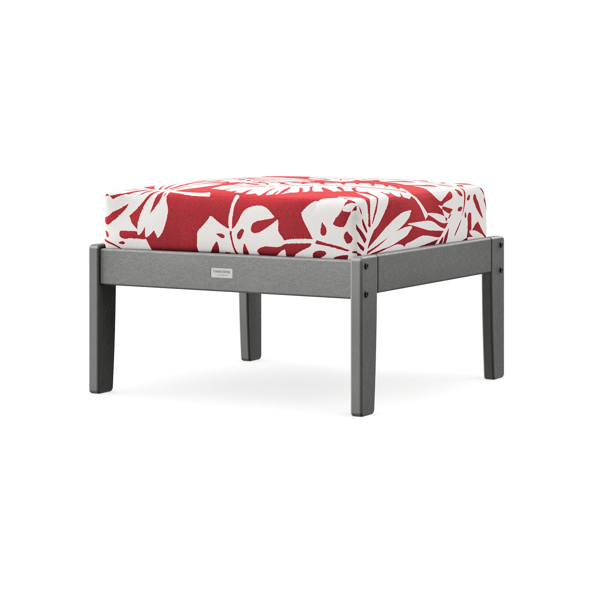 POLYWOOD Cottage Deep Seating Ottoman in Slate Grey / Leaf Crimson