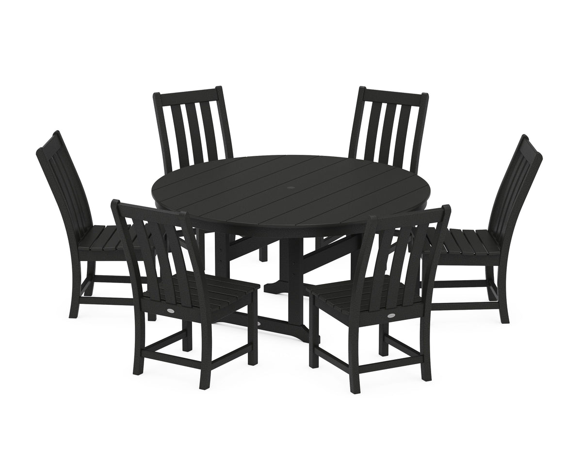 POLYWOOD Vineyard 7-Piece Side Chair Round Farmhouse Dining Set in Black