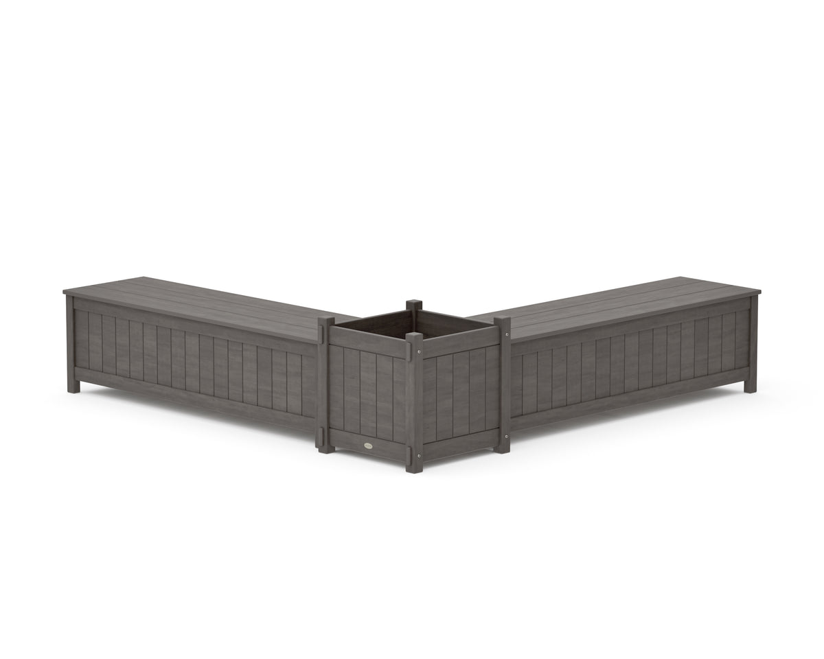 POLYWOOD 60" Vineyard L-Shaped Planter Storage Bench Set - Large in Driftwood
