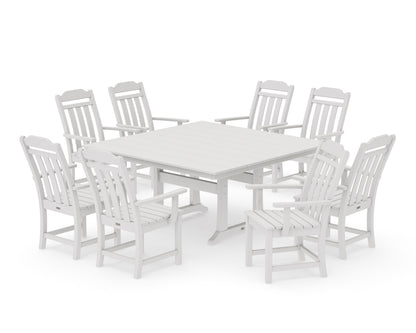 POLYWOOD Cottage 9-Piece Square Farmhouse Dining Set with Trestle Legs in Vintage White