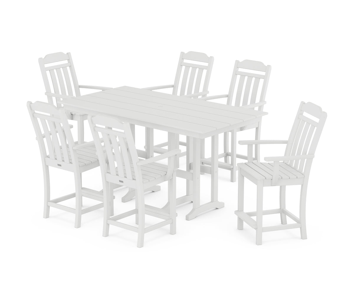 POLYWOOD Country Living Cottage Arm Chair 7-Piece Farmhouse Counter Set in White