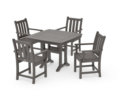 POLYWOOD Traditional Garden 5-Piece Dining Set with Trestle Legs - 37" Table in Driftwood