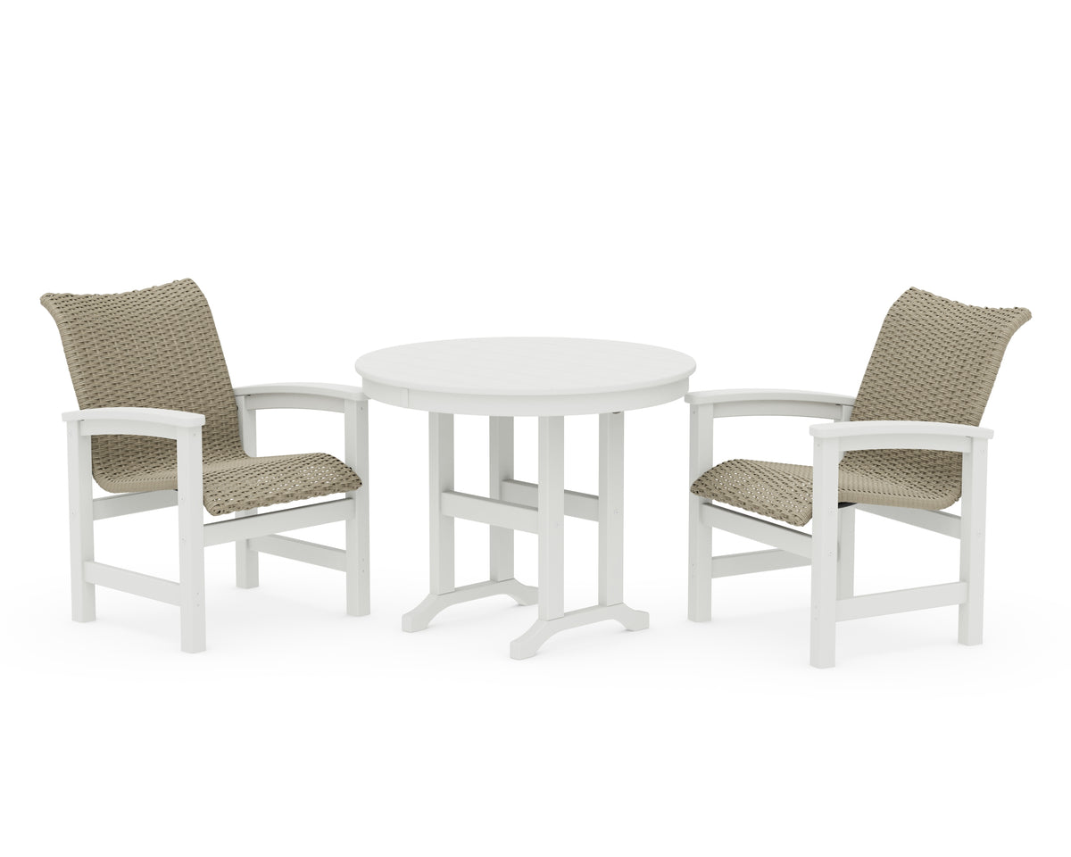 POLYWOOD Coastal Woven 3-Piece Farmhouse Dining Set in White / Dune Grass