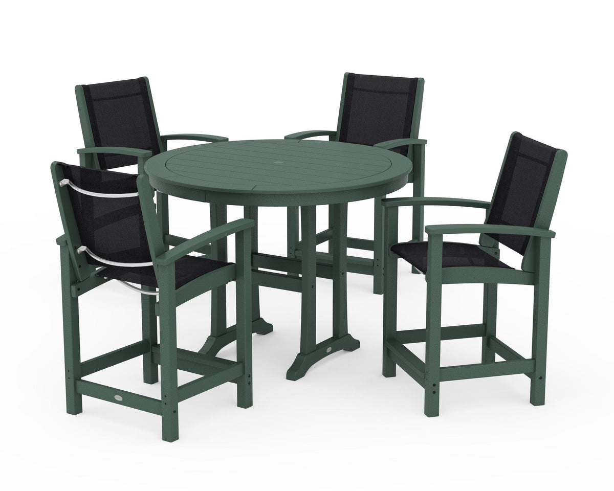 POLYWOOD Coastal 5-Piece Counter Set in Green / Black