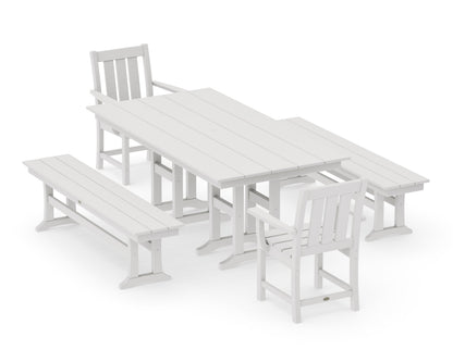 POLYWOOD Oxford 5-Piece Farmhouse Dining Set with Benches in Vintage White