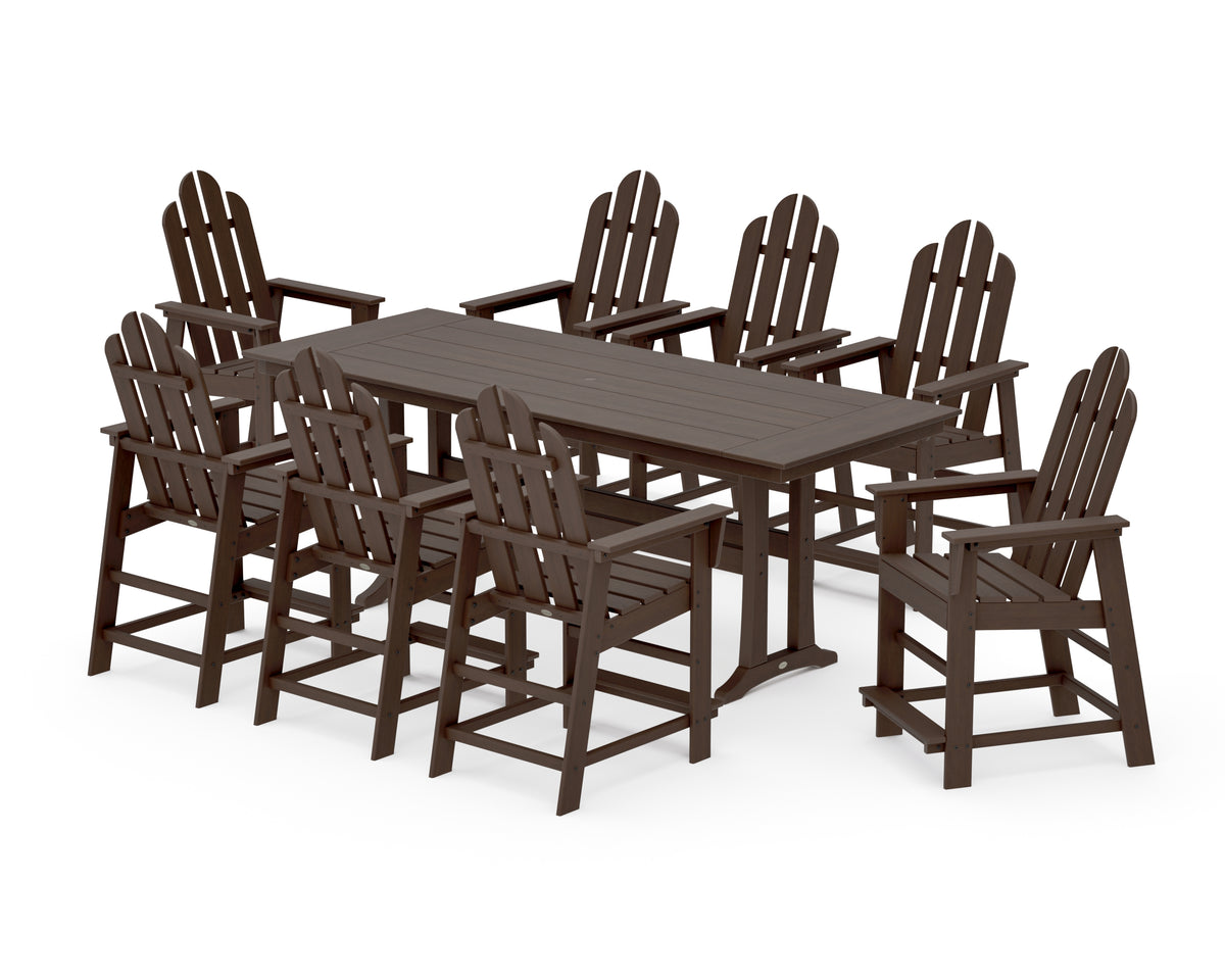 POLYWOOD Long Island 9-Piece Farmhouse Counter Set with Trestle Legs in Kona