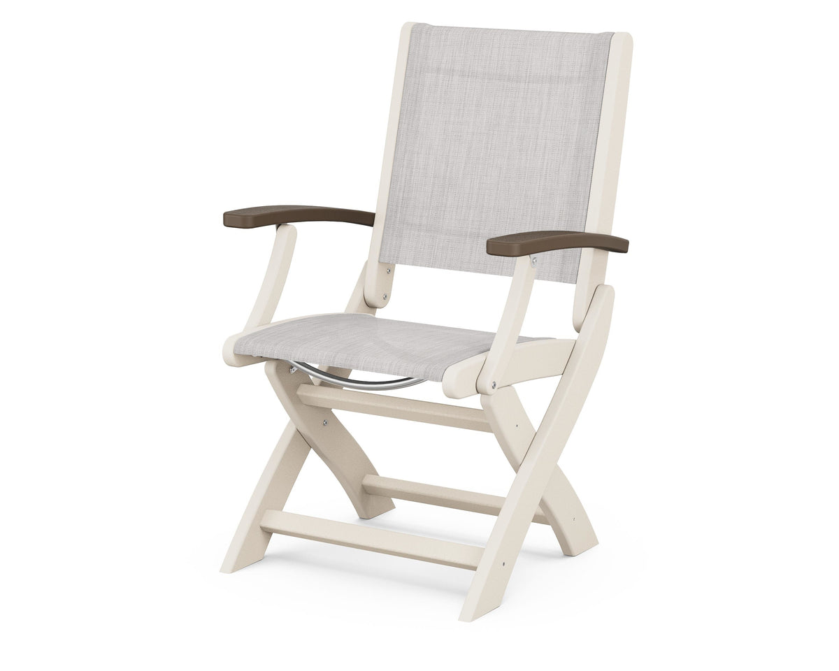 POLYWOOD Coastal Folding Chair in Sand with Kona arms and Parchment sling