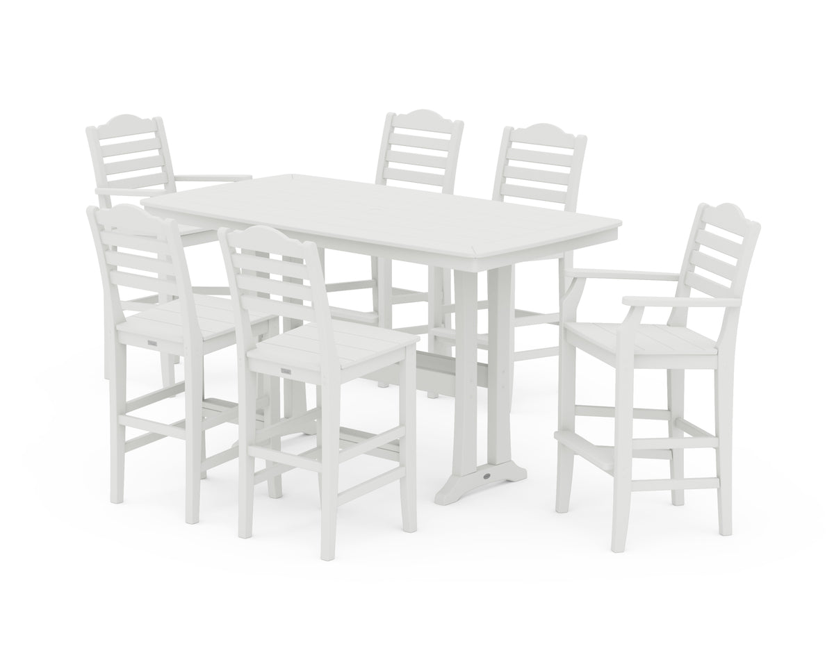 POLYWOOD Savannah 7-Piece Bar Set with Trestle Legs in Vintage White