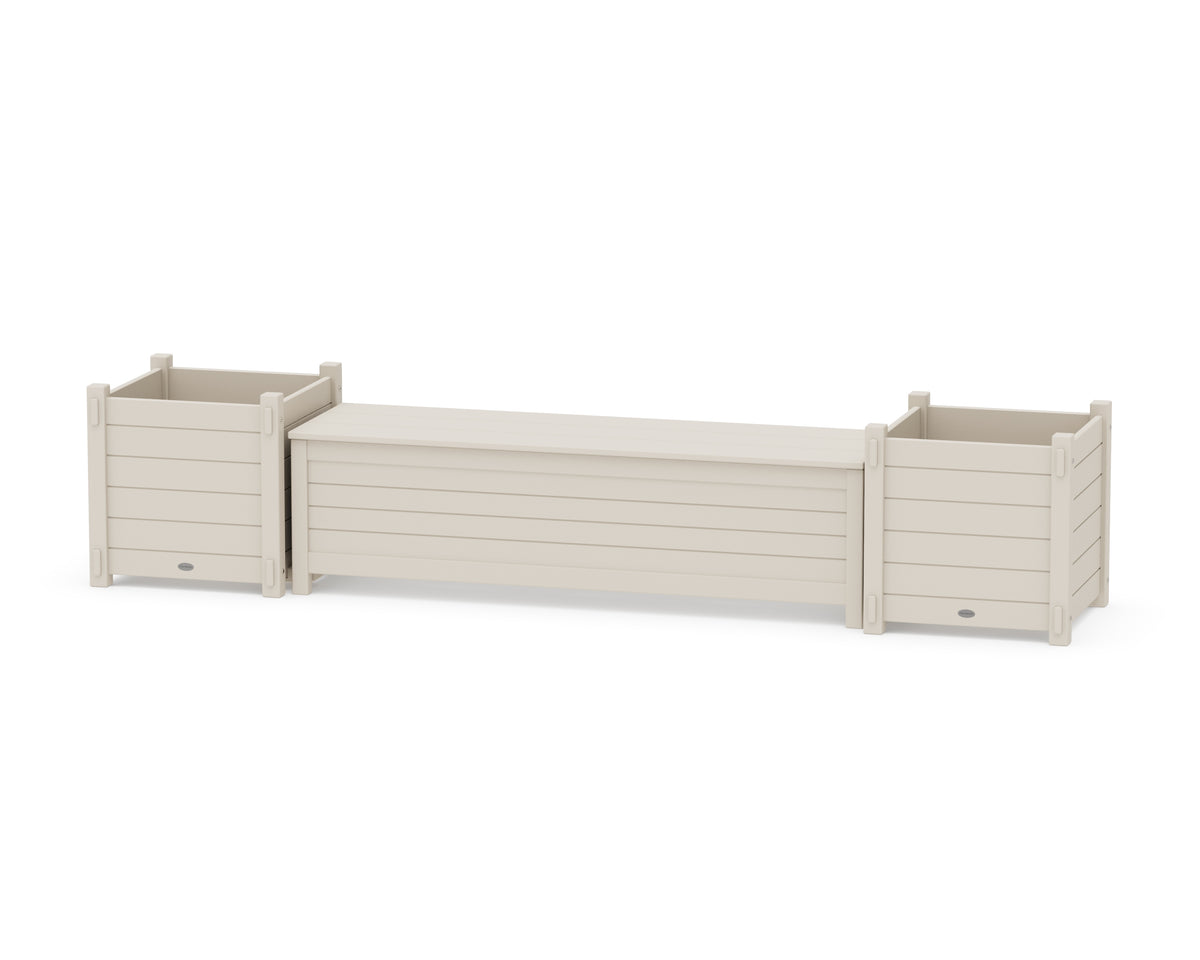 POLYWOOD 60" Nautical Straight Planter Storage Bench Set - Large in Sand