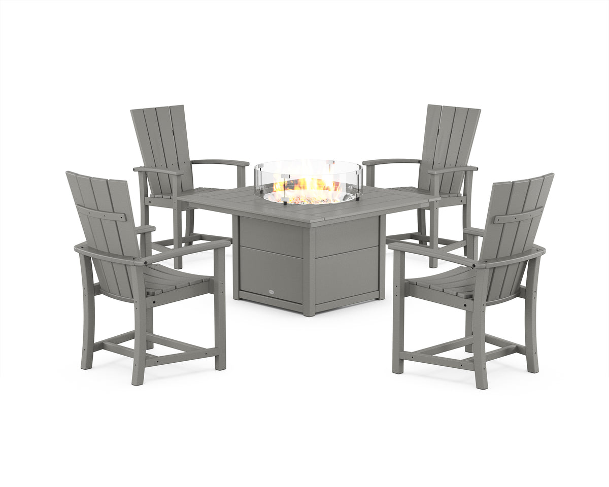 POLYWOOD Quattro 4-Piece Upright Adirondack Conversation Set with Fire Pit Table in Slate Grey