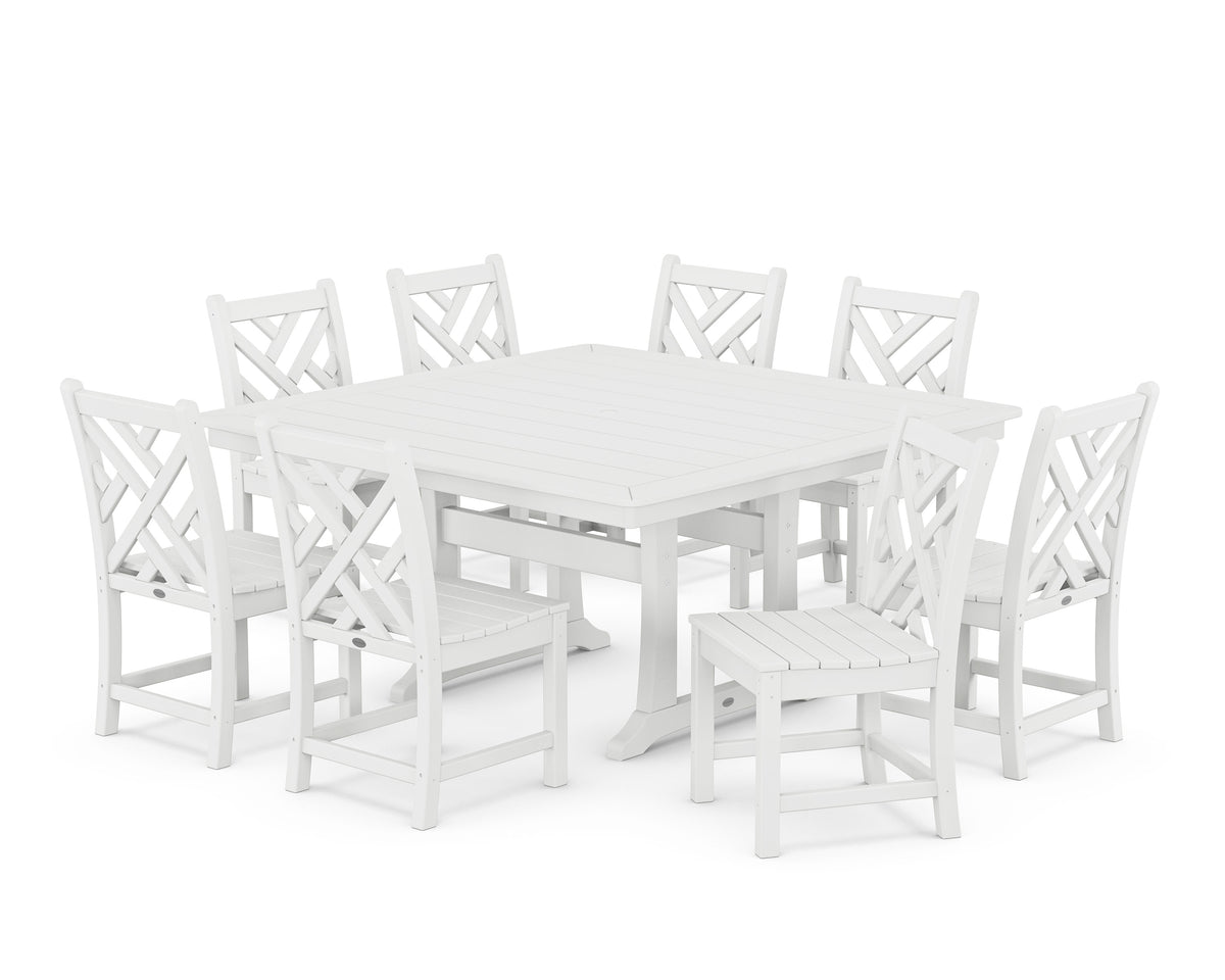 POLYWOOD Chippendale 9-Piece Nautical Trestle Dining Set in White