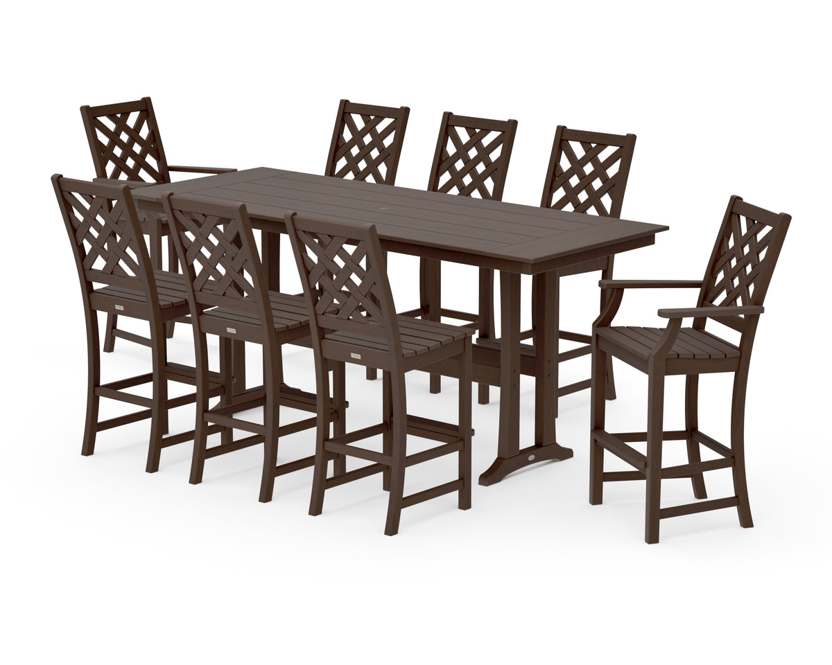 POLYWOOD Country Living Wovendale 9-Piece Farmhouse Bar Set with Trestle Legs in Kona
