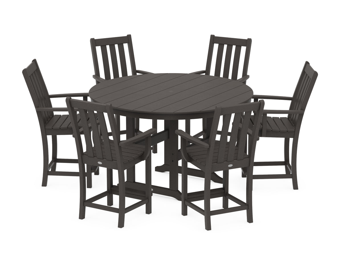 POLYWOOD Vineyard 7-Piece Arm Chair Round Farmhouse Counter Set in Vintage Coffee