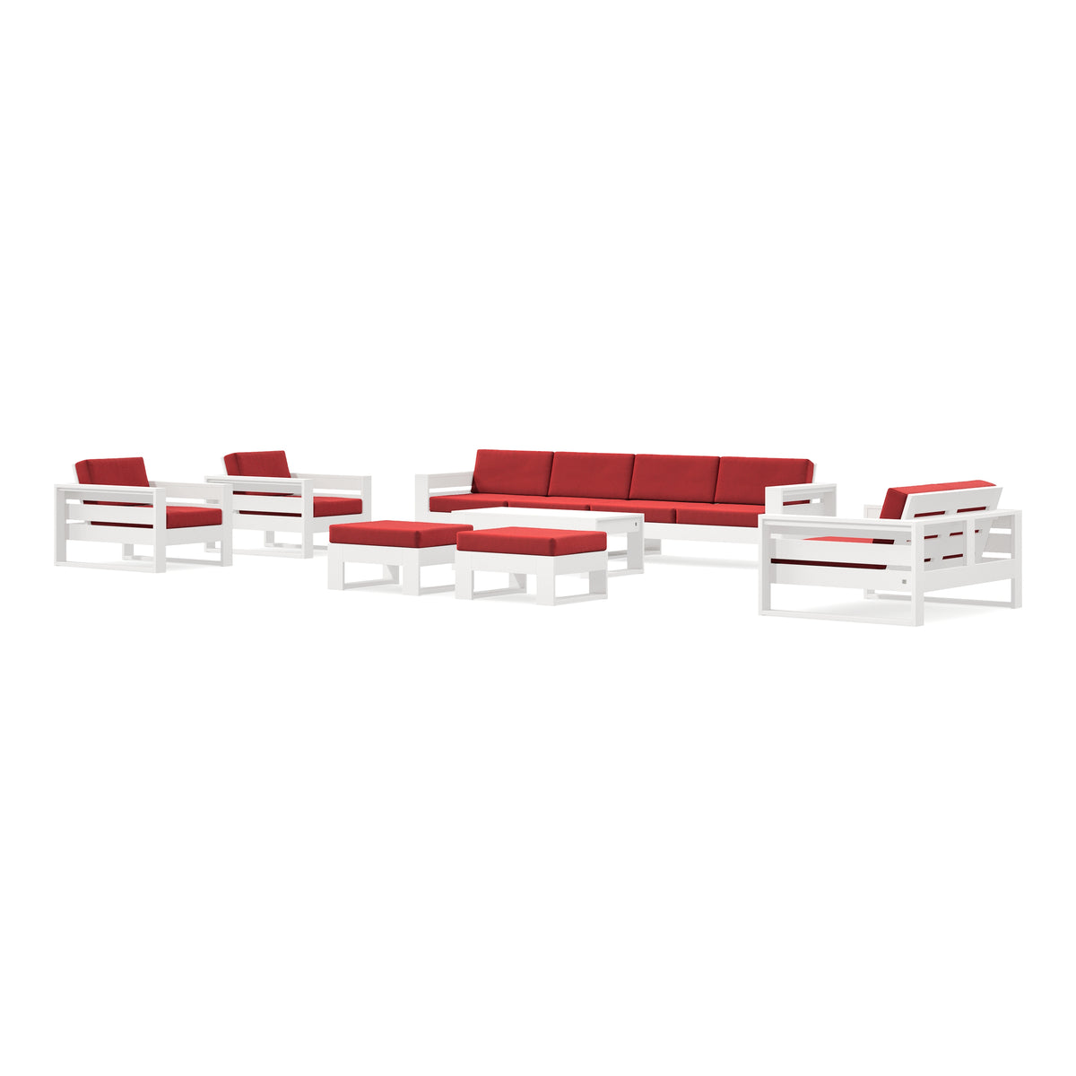 POLYWOOD PW Designer Series Latitude 8-Piece Lounge Sofa Set in Vintage White / Crimson Linen
