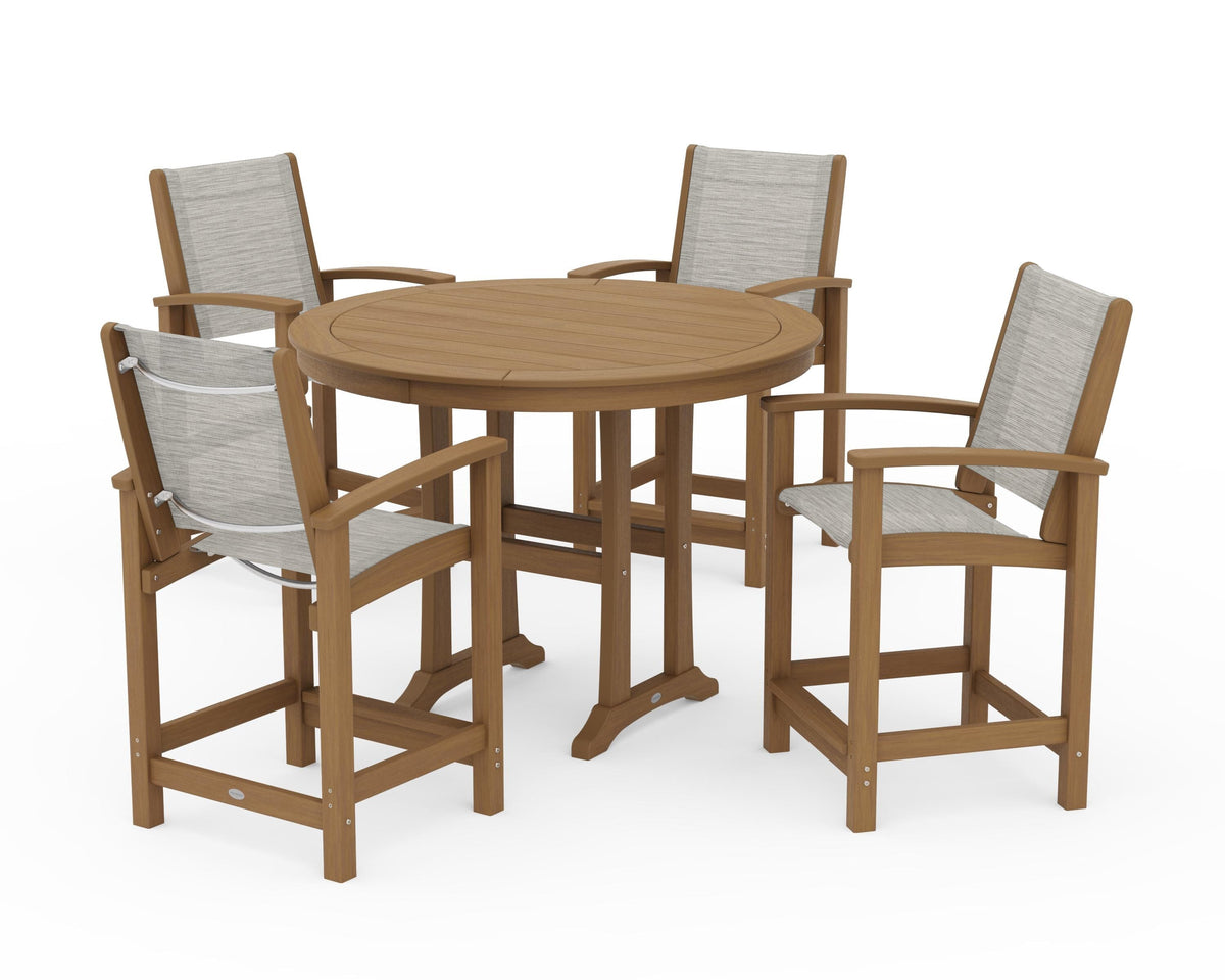 POLYWOOD Coastal 5-Piece Counter Set in Natural / Birch