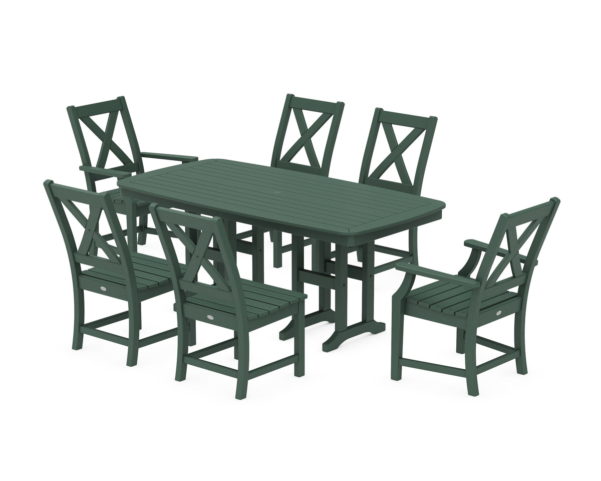 POLYWOOD Braxton 7-Piece Dining Set - 37" x 72" Table in Green