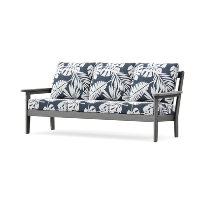 POLYWOOD Cottage Deep Seating Sofa in Slate Grey / Leaf Marine Indigo