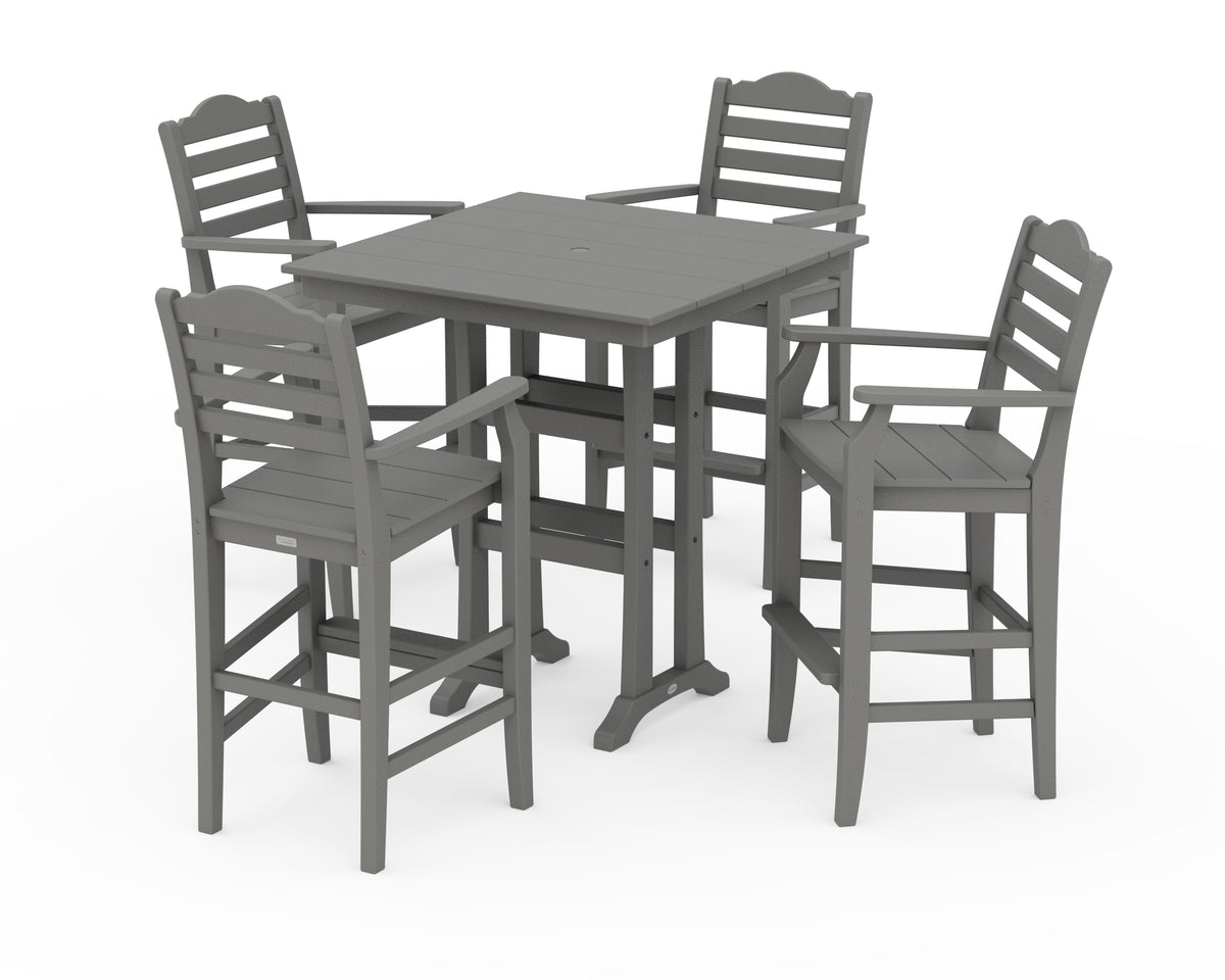 POLYWOOD Savannah 5-Piece Farmhouse Bar Set with Trestle Legs in Slate Grey