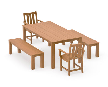 POLYWOOD Traditional Garden 5-Piece Parsons Dining Set with Benches in Natural