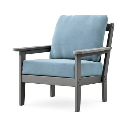 POLYWOOD Cottage Deep Seating Chair in Slate Grey / Lattice Sky Blue