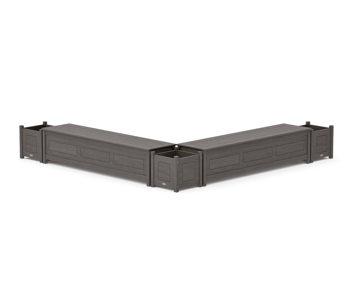 POLYWOOD 72" Country Living L-Shaped Planter Storage Bench Corner Set in Driftwood