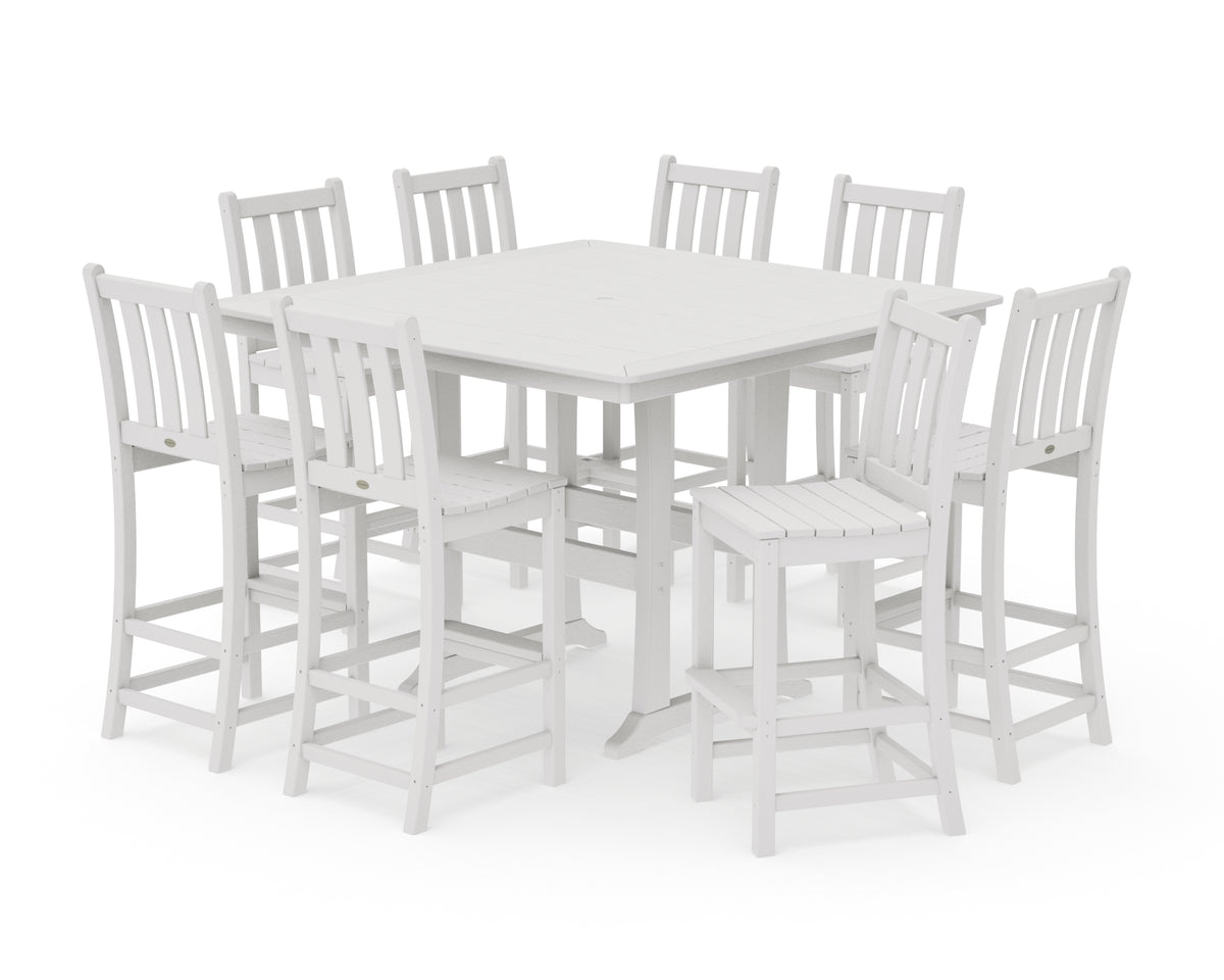 POLYWOOD Traditional Garden 9-Piece Nautical Trestle Bar Set in Vintage White