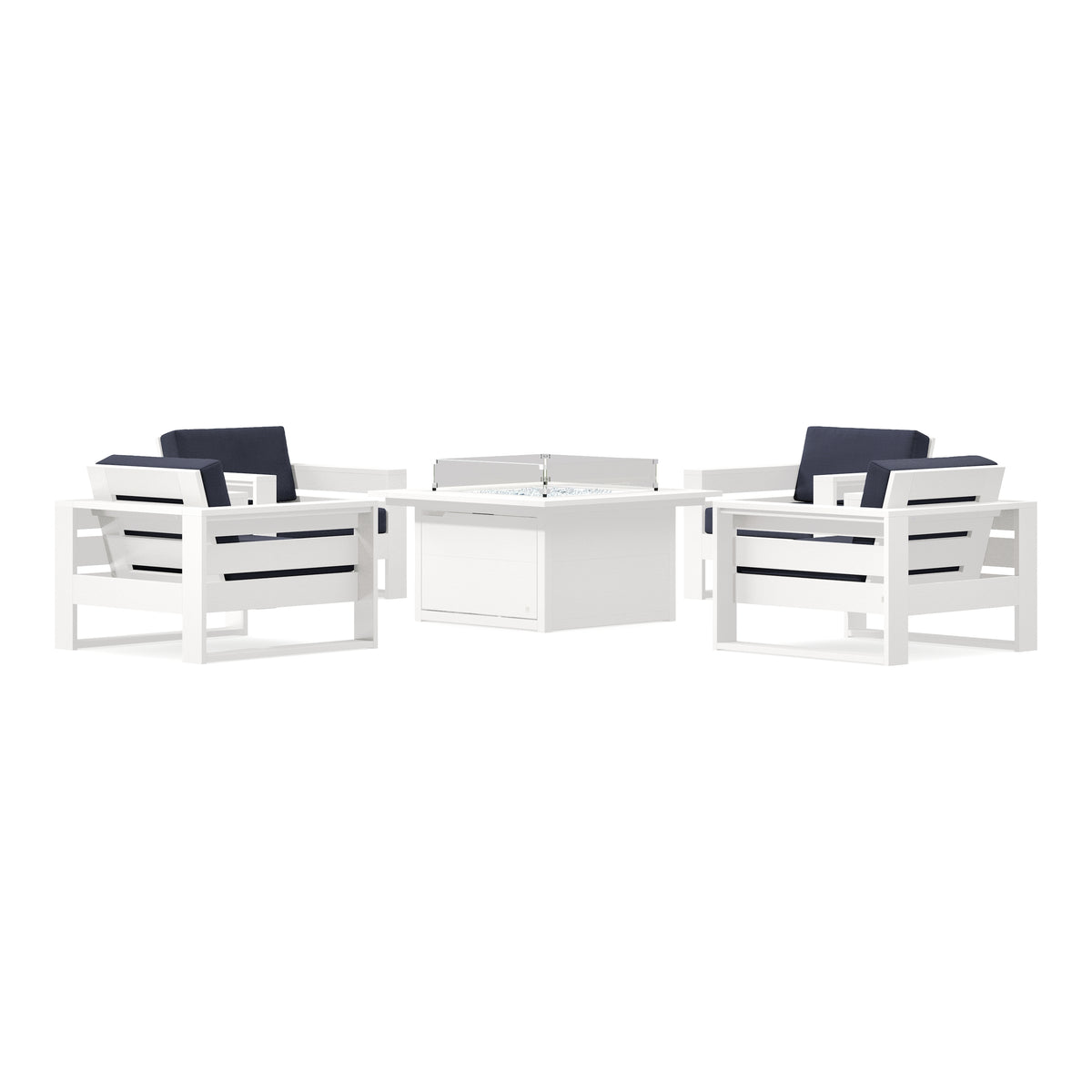 POLYWOOD PW Designer Series Latitude 5-Piece Lounge Fire Table Set in Vintage White / Navy Linen