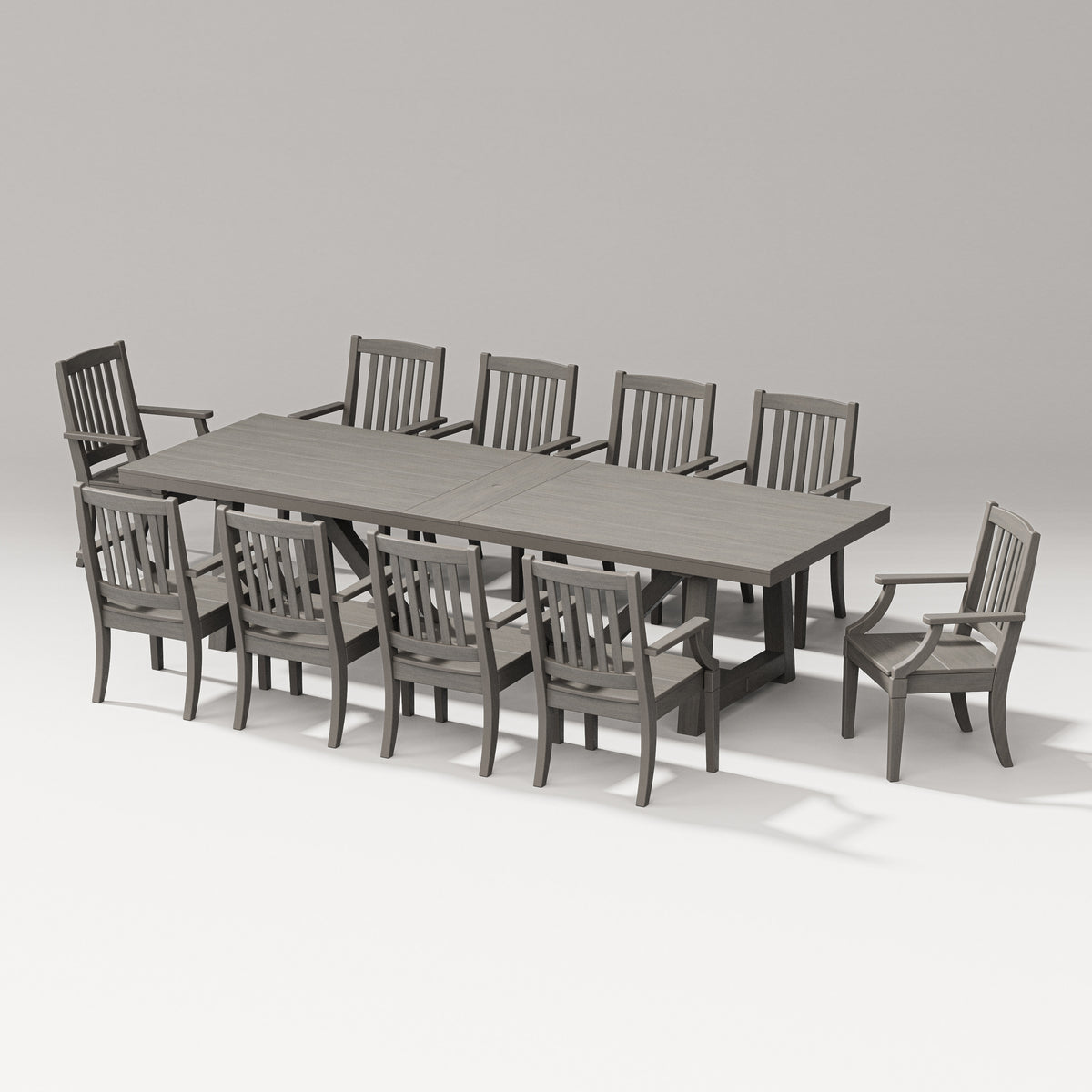 POLYWOOD Estate Arm Chair 11-Piece A-Frame Table Dining Set in Driftwood