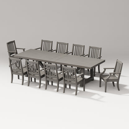 POLYWOOD Estate Arm Chair 11-Piece A-Frame Table Dining Set in Driftwood