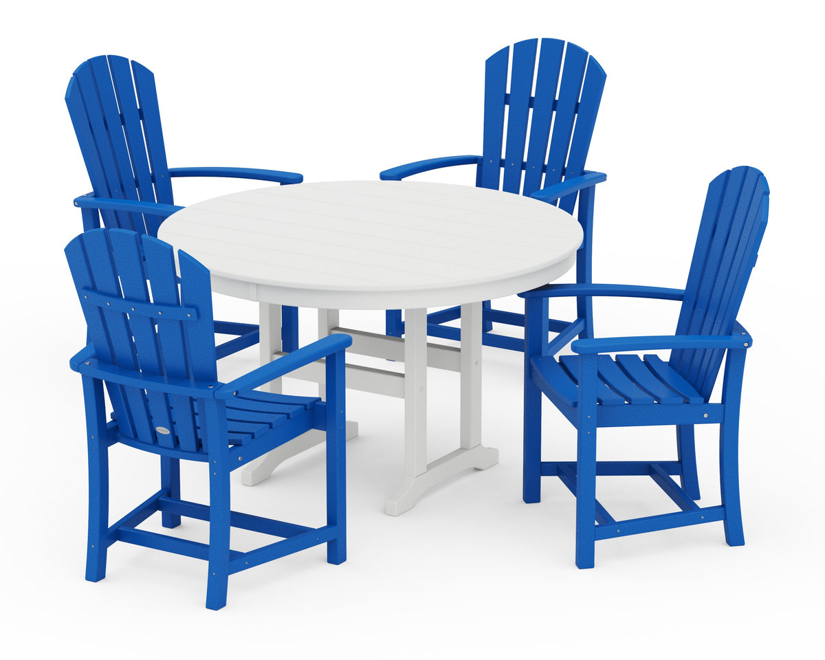 POLYWOOD Palm Coast 5-Piece Round Farmhouse Dining Set in Pacific Blue / White