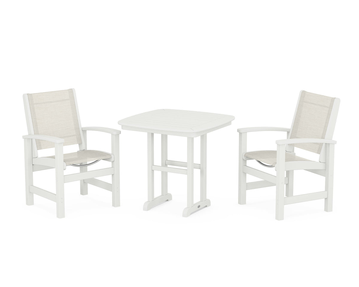 POLYWOOD Coastal 3-Piece Dining Set in Vintage White / Parchment