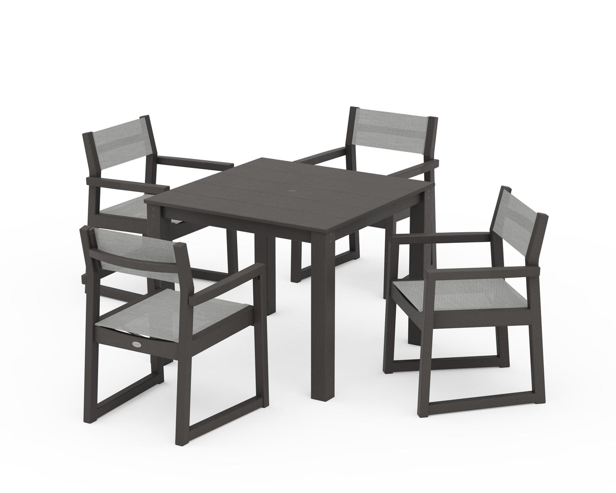 POLYWOOD EDGE Sling Arm Chair 5-Piece Parsons Dining Set in Vintage Coffee / Metallic
