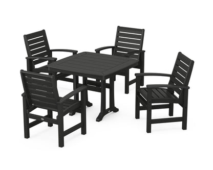 POLYWOOD Signature 5-Piece Dining Set with Trestle Legs - 37" Table in Black