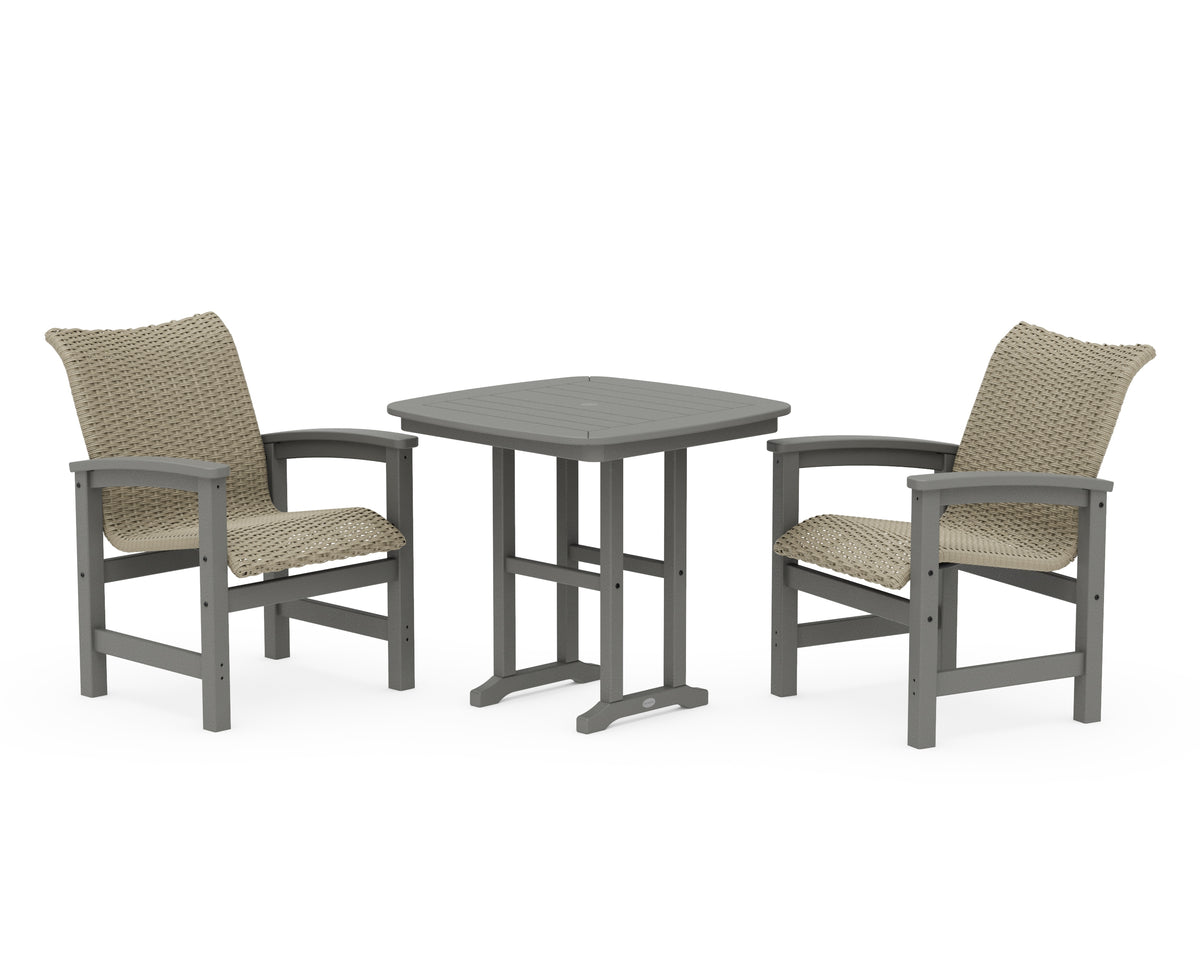 POLYWOOD Coastal Woven 3-Piece Dining Set in Slate Grey / Dune Grass