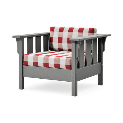 POLYWOOD Acadia Deep Seating Chair in Slate Grey / Buffalo Plaid Crimson