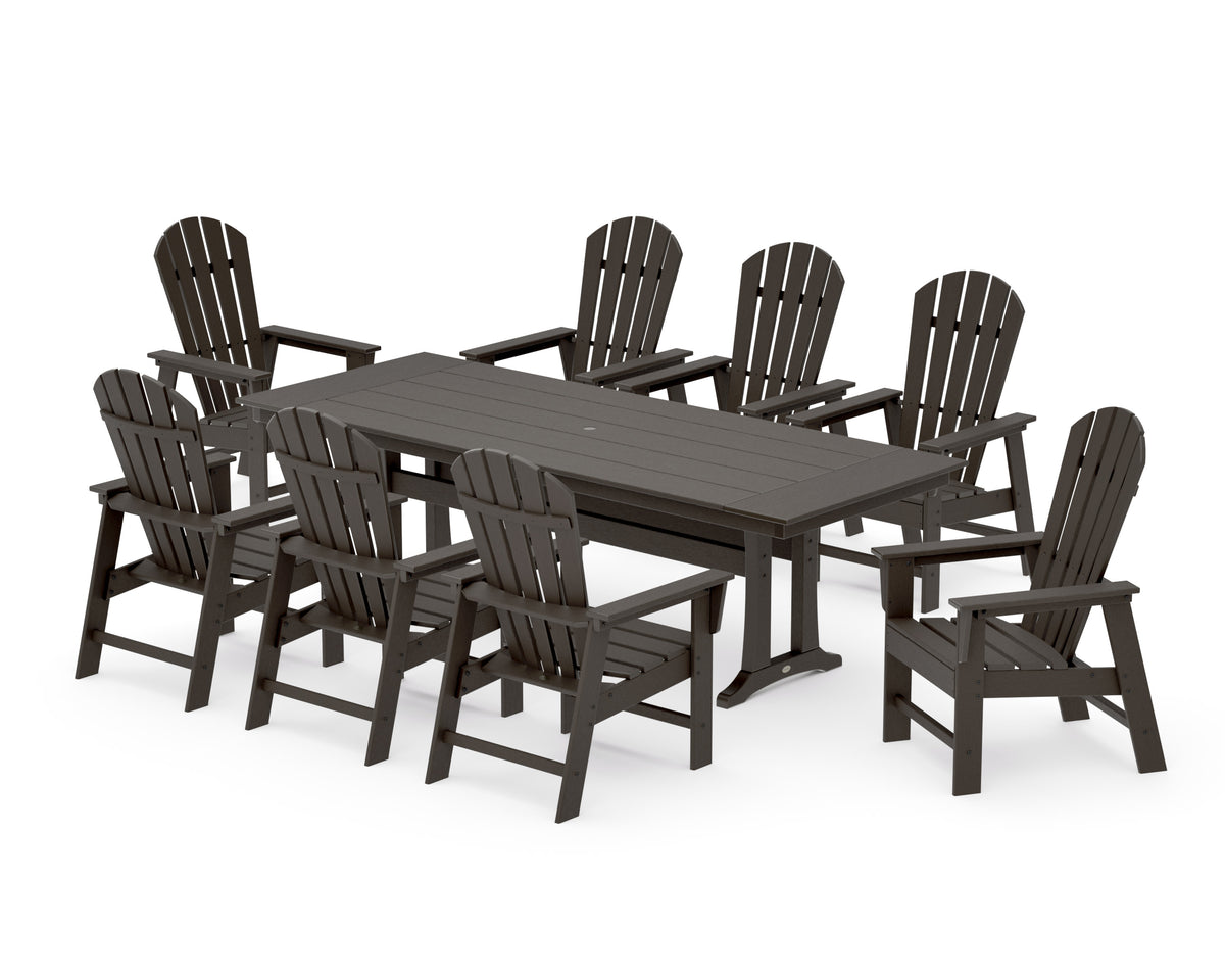 POLYWOOD South Beach 9-Piece Farmhouse Dining Set with Trestle Legs in Vintage Coffee