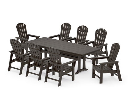 POLYWOOD South Beach 9-Piece Farmhouse Dining Set with Trestle Legs in Vintage Coffee