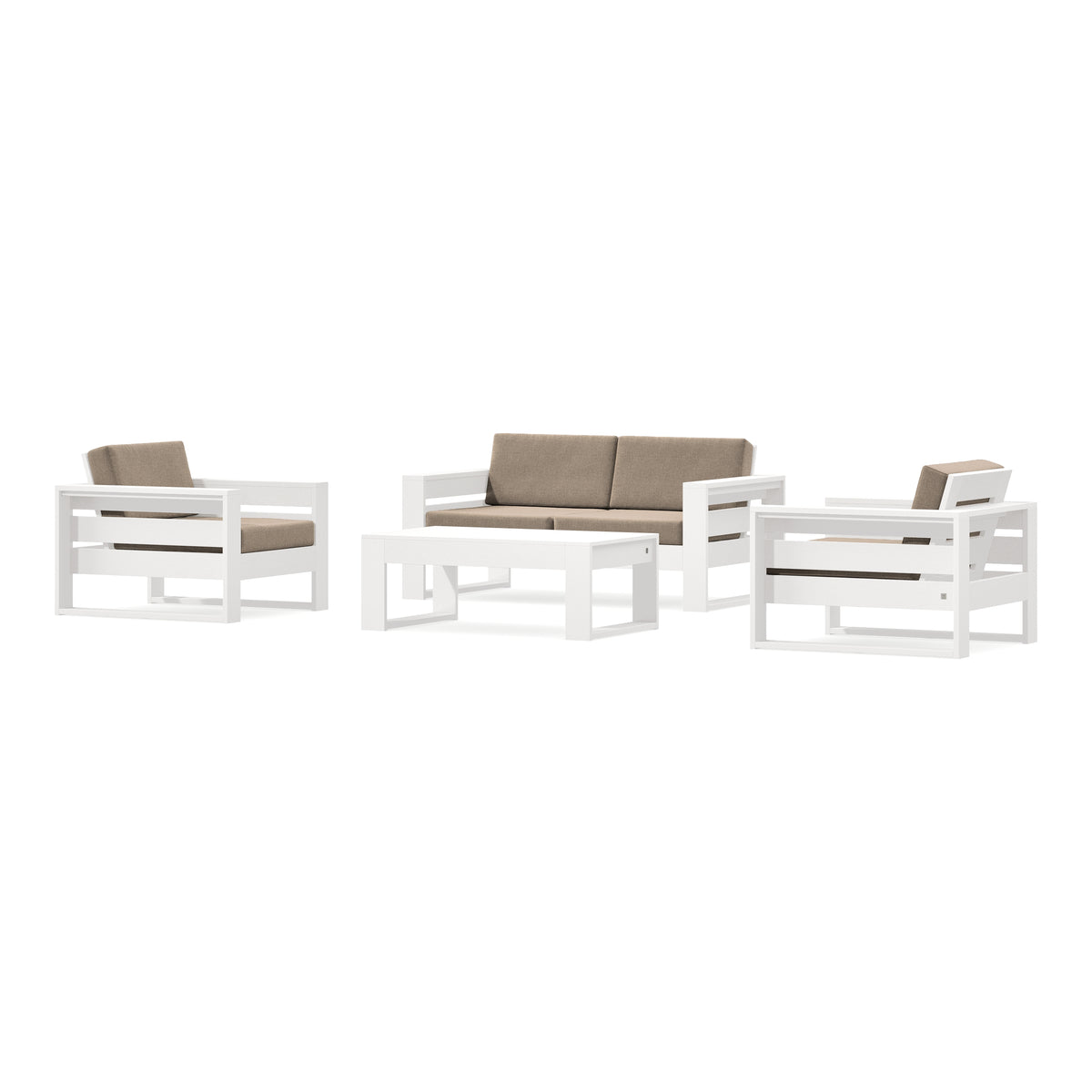 POLYWOOD PW Designer Series Latitude 4-Piece Lounge Loveseat Set in Vintage White / Spiced Burlap