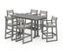 POLYWOOD EDGE Sling Arm Chair 7-Piece Farmhouse Bar Set with Trestle Legs in Slate Grey / Birch