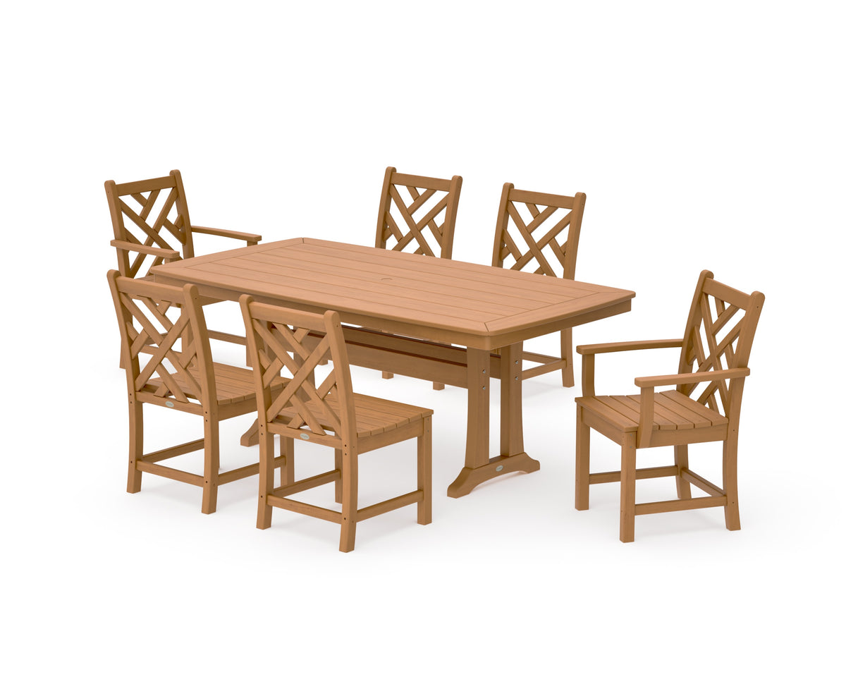 POLYWOOD Chippendale 7-Piece Dining Set with Trestle Legs in Natural