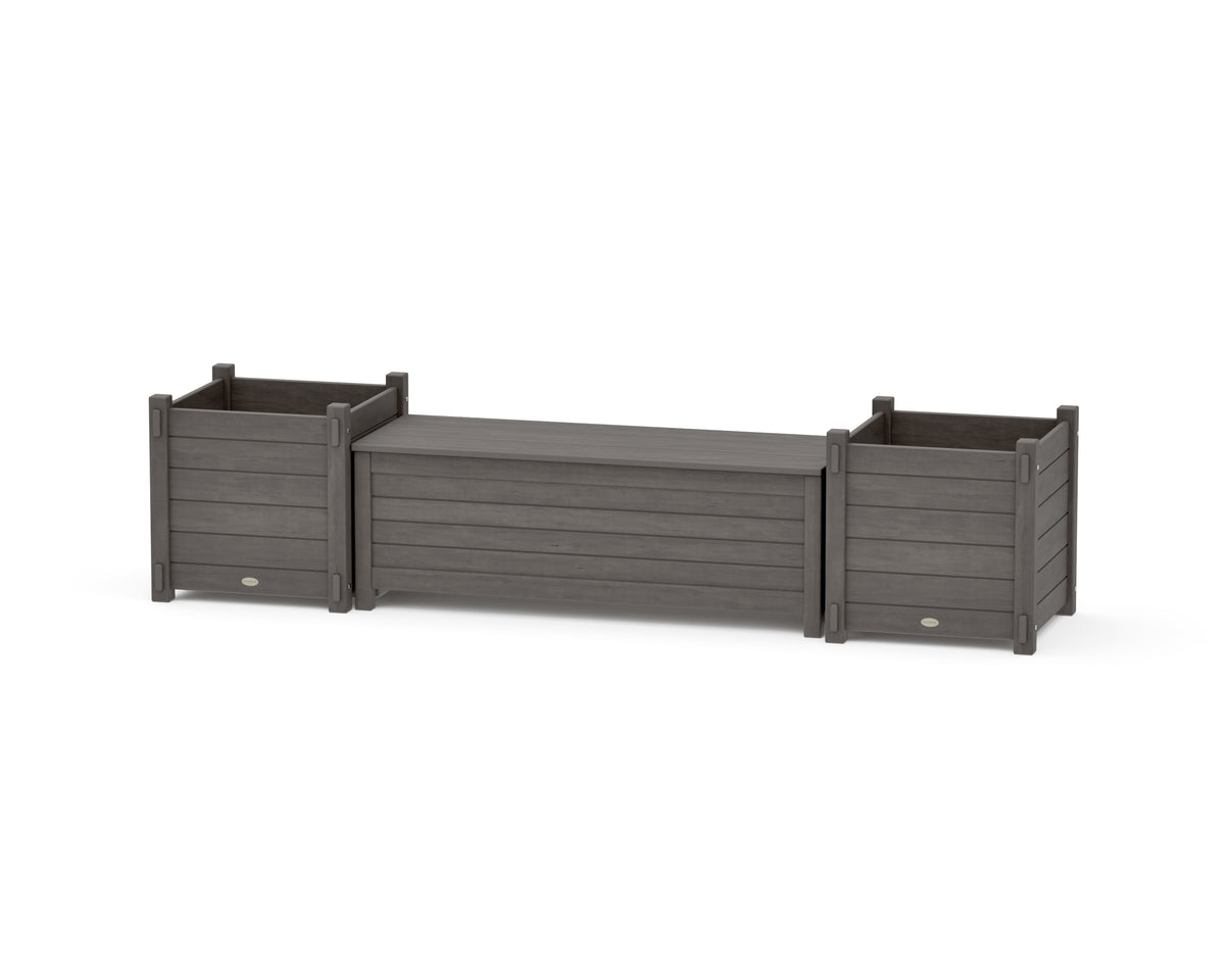 POLYWOOD 48" Nautical Straight Planter Storage Bench Set - Large in Driftwood