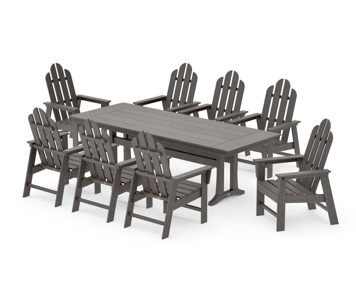 POLYWOOD Long Island 9-Piece Farmhouse Dining Set with Trestle Legs in Driftwood
