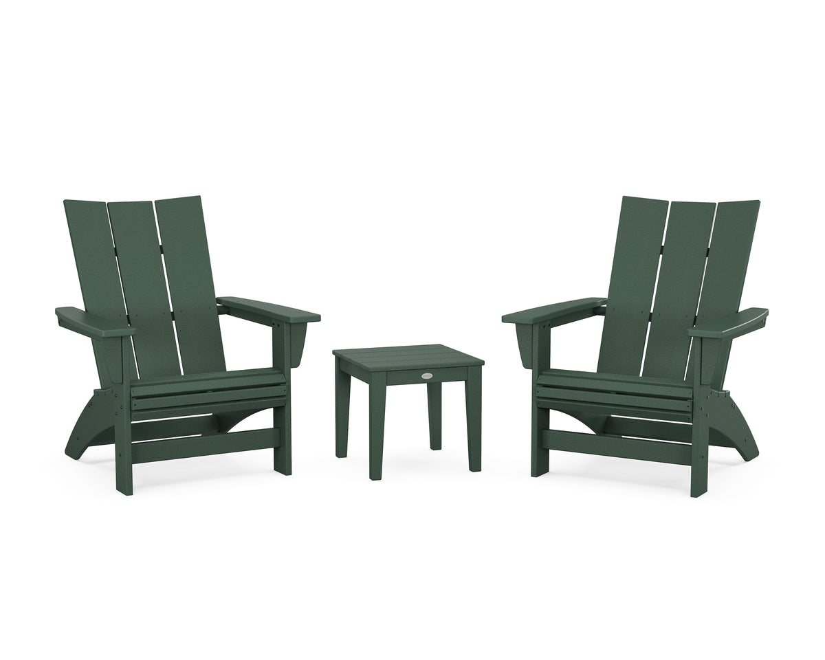 POLYWOOD 3-Piece Modern Grand Adirondack Set in Green