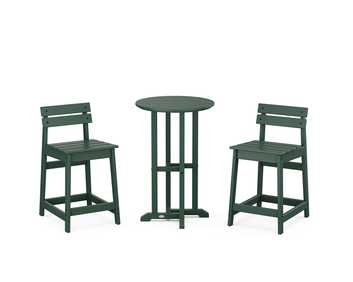 POLYWOOD Modern Studio Plaza Lowback 3-Piece Bistro Counter Set in Green