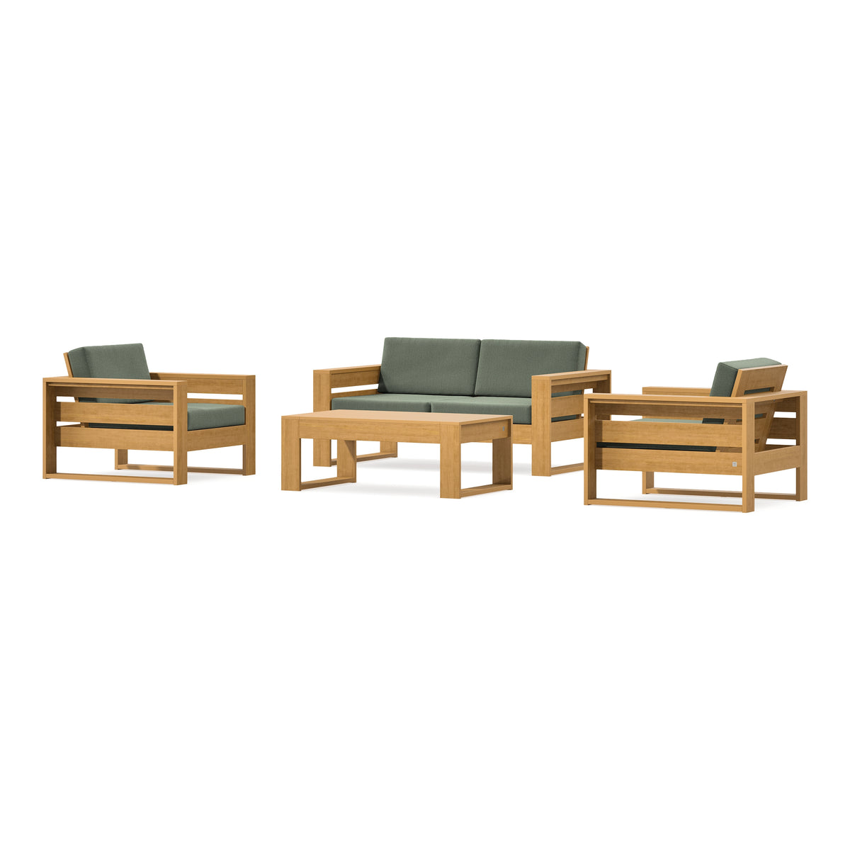 POLYWOOD PW Designer Series Latitude 4-Piece Lounge Loveseat Set in Natural / Cast Sage