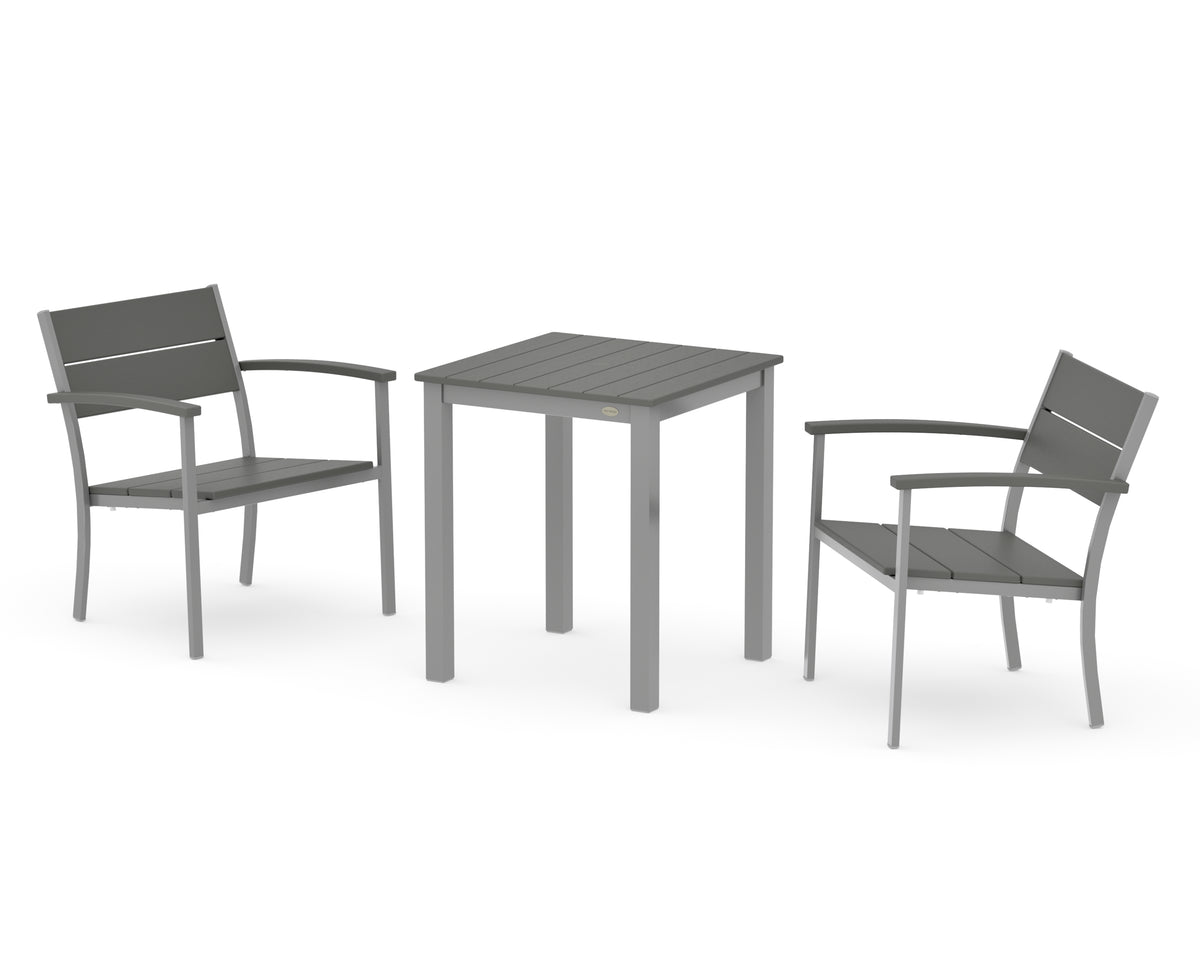 POLYWOOD Main Street 3-Piece Square Dining Set in Silver / Slate Grey