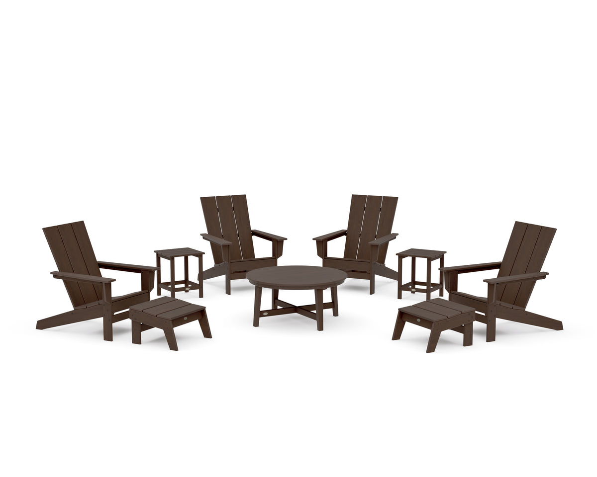 POLYWOOD Modern Studio Adirondack 9-Piece Conversation Set in Kona