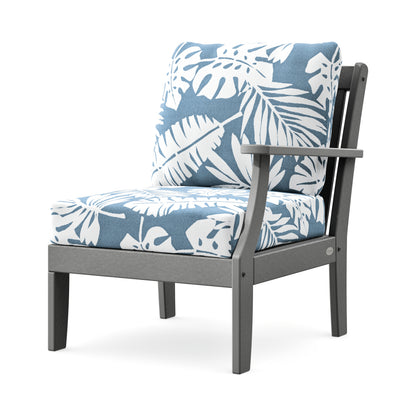 POLYWOOD Braxton Modular Right Arm Chair in Slate Grey / Leaf Sky Blue